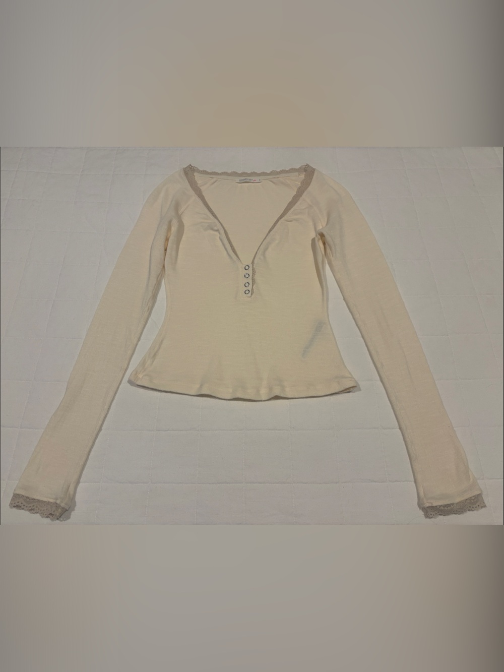 Free People Intimately Lace-Trim Cream Long-Sleeve Henley Top